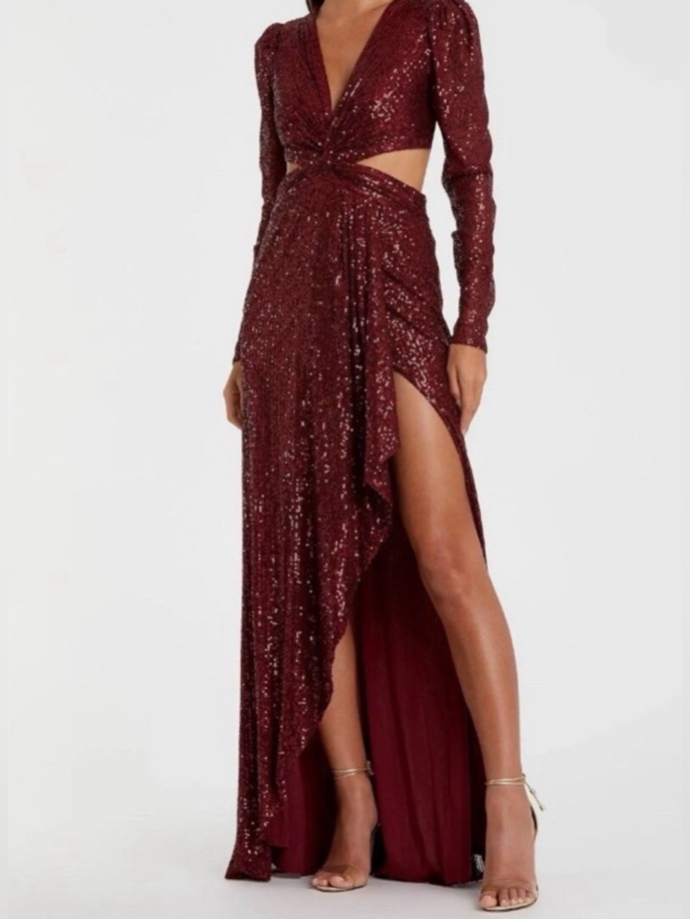 Ieena for MAC DUGGAL Sequined Criss Cross Long Sleeve Gown Dress   NWT Size 4